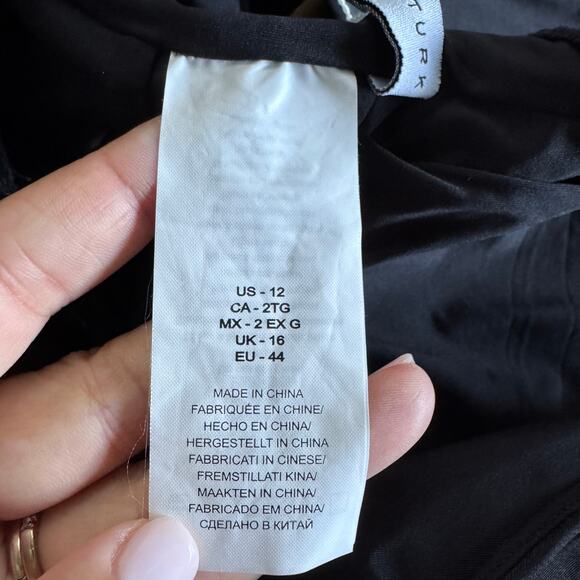 Trina Turk Solid Black Wrap Front Deep V Neck One Piece Swim Suit Size 12 - Picture 7 of 9